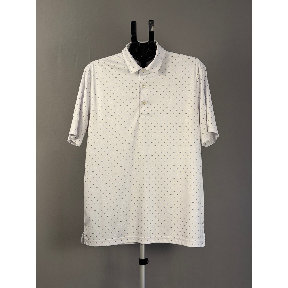 Greg Norman Mens Performance Golf Polo‎ Shirt Large White Blue Dot ML75 Play Dry